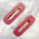 Pink Glitter Resin Hair Clip 2 Piece Set