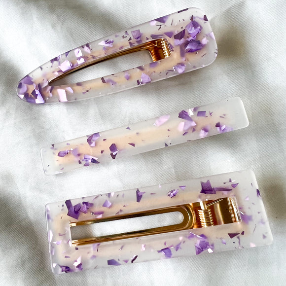 Purple Foil Resin Hair Clips Set